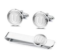 Kakonia 2Pack Tie Clips Cufflinks Cuff Link Set for Men Long Styles Mens Tie Clip Skinny Tie Bar Clip Set for Business Wedding Personalization 26 Letters U