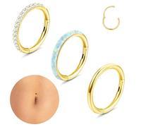 Kakonia 3Pcs 14G Belly Button Rings Hoops for Women Click Bell Navel Belly Piercing Ring Hinged Segment Nose Ring Hoop Stainless Steel Gold Silver Lip Body Piercing Jewelry for Women