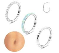 Kakonia 3Pcs 14G Belly Button Rings Hoops for Women Click Bell Navel Belly Piercing Ring Hinged Segment Nose Ring Hoop Stainless Steel Gold Silver Lip Body Piercing Jewelry for Women