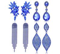 Kakonia 4 Pairs Clip On Earrings For Women Girls Elegant Statement Silver Crystal Rhinestone Dangle Earrings Wedding Prom For Bride Bridesmaid Non Pierced Clip Earrings Set