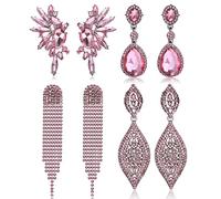 Kakonia 4 Pairs Clip On Earrings For Women Girls Elegant Statement Silver Crystal Rhinestone Dangle Earrings Wedding Prom For Bride Bridesmaid Non Pierced Clip Earrings Set