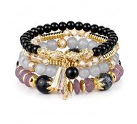 Kakonia 4Pcs Boho Bracelets for Women Stackable Beaded Stretch Bracelet Set Trendy Bohemian Butterfly Starfish Sacred Tree Heart Charms Layered Bracelet Stack Summer Beach Jewelry Gifts, Standard size