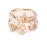 Kakonia 4Pcs Boho Bracelets for Women Stackable Beaded Stretch Bracelet Set Trendy Bohemian Butterfly Starfish Sacred Tree Heart Charms Layered Bracelet Stack Summer Beach Jewelry Gifts, Standard size