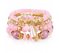 Kakonia 4Pcs Boho Bracelets for Women Stackable Beaded Stretch Bracelet Set Trendy Bohemian Butterfly Starfish Sacred Tree Heart Charms Layered Bracelet Stack Summer Beach Jewelry Gifts, Standard size