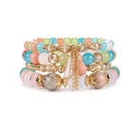 Kakonia 4Pcs Boho Bracelets for Women Stackable Beaded Stretch Bracelet Set Trendy Bohemian Butterfly Starfish Sacred Tree Heart Charms Layered Bracelet Stack Summer Beach Jewelry Gifts, Standard size