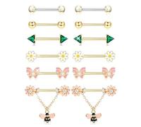 Kakonia 6 Pairs 14G Nipple Bars for Women 316L Stainless Steel Heart Butterfly Moon CZ Flower Barbell Nipple Rings Set Cute Nipple Piercing Jewellery