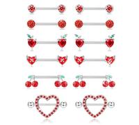 Kakonia 6 Pairs 14G Nipple Bars for Women 316L Stainless Steel Heart Butterfly Moon CZ Flower Barbell Nipple Rings Set Cute Nipple Piercing Jewellery