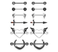 Kakonia 6 Pairs 14G Nipple Bars for Women 316L Stainless Steel Heart Butterfly Moon CZ Flower Barbell Nipple Rings Set Cute Nipple Piercing Jewellery