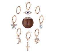 Kakonia 8Pcs 14G Belly Button Hoops Rings for Women Gold Silver Rosegold Stainless Steel Dangle Navel Piercing Clicker Hinged Segment Rings Hoops Belly Button Piercing Jewellery for Women