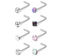 Kakonia 8Pcs 20G Nose Stud L Shaped G23 Titanium Small Nose Piercing Cubic Zirconia Nose Studs Hypoallergenic Nose Bone Piercing Jewellery for Women 1.5mm/2mm/2.5mm/3mm Style B