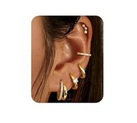 Kakonia Gold Hoop Earrings for Women Hypoallergenic 14K Gold Plated Chunky Huggie Earring Sets for Multiple Piercing Dainty Earing Stacks Set Cute Silver Cartilage Jewelry Trendy Gifts - Gold Double