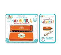 KaKo'o Music 2-Piece Stainless Steel Harmonica Set - Golden Orange Standard & Travel Size Beginner Wind Instruments for Kids or Adults-Key of C- Easter Baskets, Loot Bags, Stocking Stuffers Ages 5+