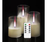 kakoya Flameless Candles Upgraded Realistic Flickering Flame LED Candles,Battery Operated Candles with Remote Timers,Acrylic Electric Candles Set of 3(D 3" xH 4" 5" 6")（Ivory）