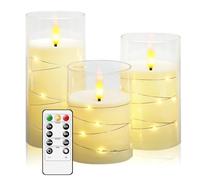 kakoya Flameless LED Candles with Timer 3 Pc Flickering Flameless Candles for Romantic Ambiance and Home Decoration Stable Acrylic Shell,with Embedded Star String,Battery Operated Candles(Ivory)