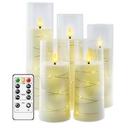 kakoya Flameless LED Candles with Timer 5 Pc Flickering Flameless Candles for Romantic Ambiance and Home Decoration Stable Acrylic Shell,with Embedded Star String，Battery Operated Candles（Ivory）