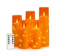 kakoya Flameless LED Candles with Timer 5 Pc Flickering Flameless Candles for Romantic Ambiance and Home Decoration Stable Acrylic Shell,with Embedded Star String,Battery Operated Candles(Orange)