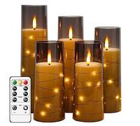 kakoya Flameless LED Candles with Timer 5 Pc Flickering Flameless Candles for Romantic Ambiance and Home Decoration Stable Acrylic Shell,with Embedded Star String，Battery Operated Candles（Grey）
