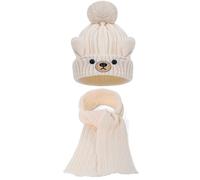 KAKU NANU Baby Beanie Hat Winter Warm Bobble Hats Baby Boys Girl Pom Pom Hat and Scarf Set Gift Beige 1 2 3 Years