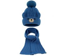 KAKU NANU Baby Beanie Hat Winter Warm Bobble Hats Baby Boys Girl Pom Pom Hat and Scarf Set Gift Blue 1 2 3 Years
