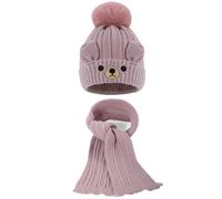 KAKU NANU Baby Beanie Hat Winter Warm Bobble Hats Baby Boys Girl Pom Pom Hat and Scarf Set Gift Purple 1 2 3 Years