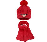 KAKU NANU Baby Beanie Hat Winter Warm Bobble Hats Baby Boys Girl Pom Pom Hat and Scarf Set Gift Red 1 2 3 Years