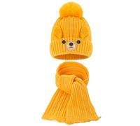 KAKU NANU Baby Beanie Hat Winter Warm Bobble Hats Baby Boys Girl Pom Pom Hat and Scarf Set Gift Yellow 1 2 3 Years
