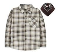 KAKU NANU Boys Shirt Checked Long Sleeve Check Shirt Flannel Tartan Clothes Khaki 4 5 Years