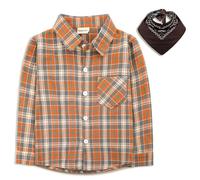 KAKU NANU Boys Shirt Checked Long Sleeve Check Shirt Flannel Tartan Clothes Orange 3 4 Years