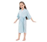 KAKU NANU Girls Dressing Gown Satin Robe Silk Kimono Lightweight Summer Dressing Gown Kids Nightwear Blue 7 8 9 7-8 8-9 Years