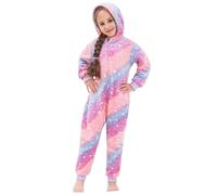 KAKU NANU Girls Onesie Kids Rainbow Unicorn Onesie Fluffy Fleece Jumpsuit Toddler Sleepsuit Unicorn Pink Purple Gifts for Girls Age 3 4 Years