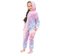 KAKU NANU Girls Onesie Rainbow Unicorn 2-10 Years Glow In The Dark Fleece Hooded Onesie Soft Fluffy Warm Jumpsuit with Zipper and Pockets Girl Gift 7 Colors