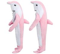 KAKU NANU Hoodie Blanket Wearable Sleeping Bag Adult Cosy Fleece Blanket Hoodie with Sleeves and Feet Dolphin Blanket Pink Animal Hooded Blanket Halloween