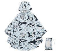 KAKU NANU Kids Poncho Waterproof Rain Poncho Reusable Toddler Rain Coat for Girls Boys White Shark 3 4 5 Years