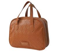 KaKuLan Leather Travel Makeup Bag, Top Handle Satchel Handbag, woven cosmetic bag for Women, Large Cosmetic Organizer, Bathroom Organizer for Make up, Brown