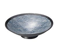 Kakuni Japanese Mino-yaki Ceramic Morihachi Donburi Bowl, Large Size 28x7.5cm, Made in Japan, Traditional Seigaiha Wave Pattern, Blue W20234