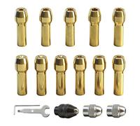 KAKUPPA 16 Pcs Brass Collet Set, Drill Chuck and Collet Nut Kit for 4486 Rotary Tool, Keyless Quick Change Chuck Accessory Compatible with Dremel 3000 4000, 0.8-3.2mm Shank Adapter Set