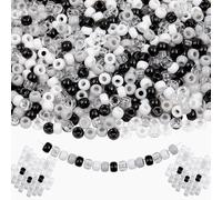 KAKW Black White Pony Beads 1000 Pcs Beads for Jewelry Making Plastic Clear Beads for Bracelet 6x9mm Transparent Beads for Hair Braiding Friendship Bracelets(Black White Gray Transparent)