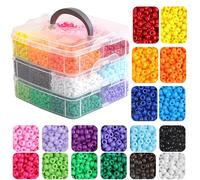 KAKW Pony Beads for Bracelets 3600 Pcs Plastic Beads for Friendship Bracelets Necklace 6x9mm 18 Solid Color Beads for Jewelry Making Supplies 3-Layer Box Packaging(18 Solid Colors)