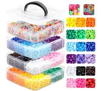 KAKW Pony Beads for Jewelry Making 4800 Pcs Plastic Beads for Friendship Bracelets Necklace 6x9mm 18 Solid Color Beads 8 Colors Pony Beads Shapes 10 Colors Glitter Beads for Jewelry Making Supplies