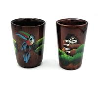 Kal Crafts - Set of 2 Wooden Tequila Shot Glasses - Hand Painted with Costa Rican Rainforest Toucan and Sloth - 1.5 oz fl or 45 mL (2PK Toucan-Sloth)