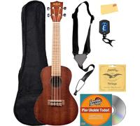 Kala KA-15C Satin Mahogany Concert Ukulele Bundle with Gig Bag, Tuner, Strings, Strap, Fender Play, Austin Bazaar Instructional DVD, and Polishing Cloth