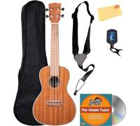 Kala KA-15C Satin Mahogany Concert Ukulele Bundle with Gig Bag, Tuner, Strings, Strap, Fender Play, Austin Bazaar Instructional DVD, and Polishing Cloth