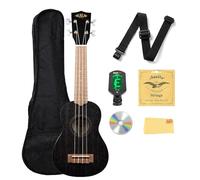 Kala KA-15S-BLK Satin Mahogany Soprano Ukulele - Black Bundle with Gig Bag, Tuner, Austin Bazaar Instructional DVD, and Polishing Cloth