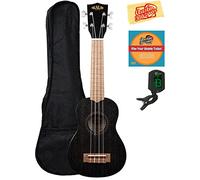 Kala KA-15S-BLK Satin Mahogany Soprano Ukulele - Black Bundle with Gig Bag, Tuner, Austin Bazaar Instructional DVD, and Polishing Cloth
