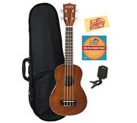 Kala KA-15S Satin Mahogany Soprano Ukulele Bundle with Gig Bag, Tuner, Strap, Fender Play, Austin Bazaar Instructional DVD, and Polishing Cloth