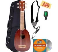 Kala KA-15S Satin Mahogany Soprano Ukulele Bundle with Gig Bag, Tuner, Strap, Fender Play, Austin Bazaar Instructional DVD, and Polishing Cloth