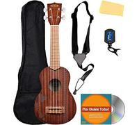 Kala KA-15S Satin Mahogany Soprano Ukulele Bundle with Gig Bag, Tuner, Strap, Fender Play, Austin Bazaar Instructional DVD, and Polishing Cloth