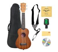 Kala KA-15S Satin Mahogany Soprano Ukulele Bundle with Gig Bag, Tuner, Strap, Fender Play, Austin Bazaar Instructional DVD, and Polishing Cloth
