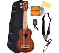 Kala KA-15S Satin Mahogany Soprano Ukulele Bundle with Gig Bag, Tuner, Strap, Fender Play, Austin Bazaar Instructional DVD, and Polishing Cloth
