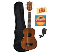 Kala KA-15S Satin Mahogany Soprano Ukulele Bundle with Gig Bag, Tuner, Strap, Fender Play, Austin Bazaar Instructional DVD, and Polishing Cloth